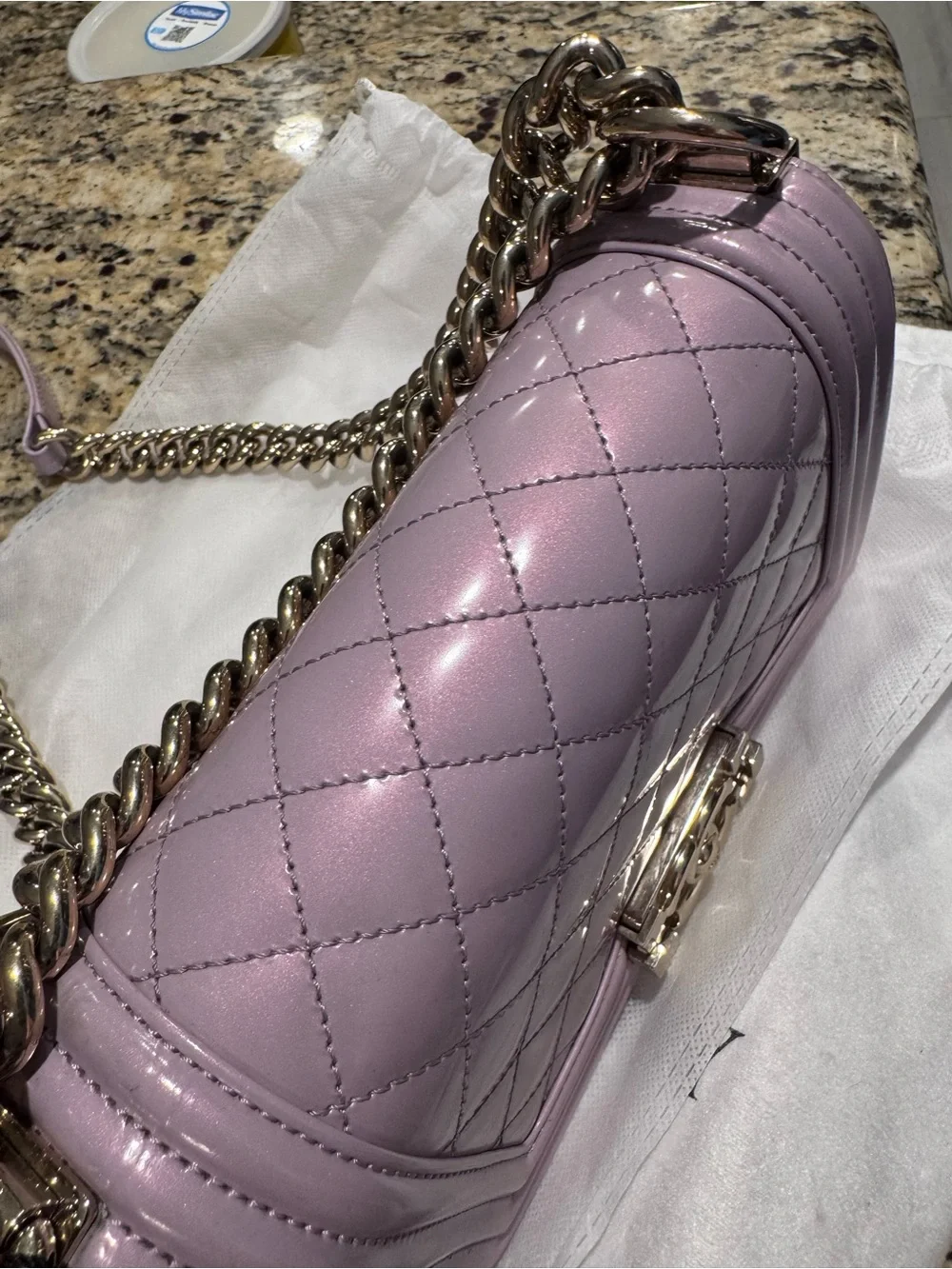 CHANEL Quilted Boy Crossbody Bag in Pale Lilac